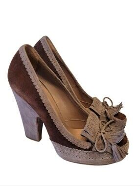 Tabitha Simmons Suede Platform Tassel Loafer Pumps 38